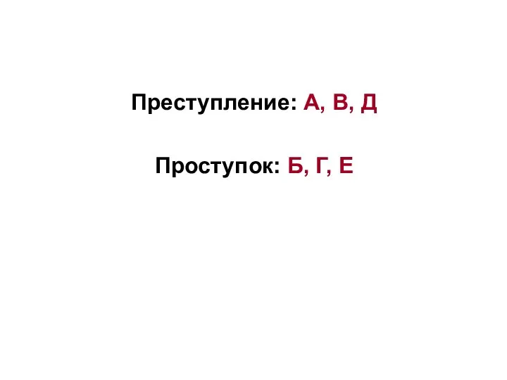 Преступление: А, В, Д Проступок: Б, Г, Е