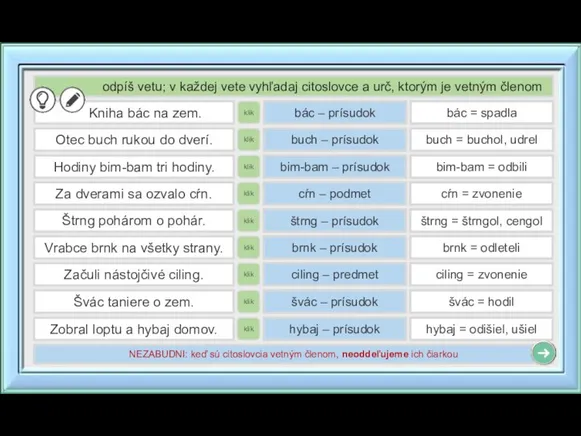 odpíš vetu; v každej vete vyhľadaj citoslovce a urč, ktorým je vetným