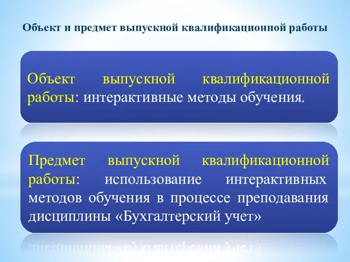 Объект и предмет выпускной квалификационной работы Объект выпускной квалификационной работы: интерактивные методы