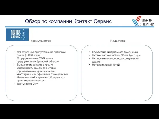 преимущества Недостатки Обзор по компании Контакт Сервис Долгосрочное присутствие на брянском рынке