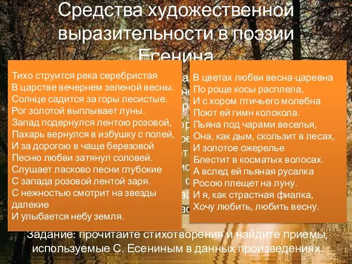 Средства художественной выразительности в поэзии Есенина «Искусство для меня, — отмечал Есенин