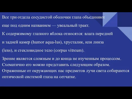 Все три отдела сосудистой оболочки глаза объединяют еще под одним названием —