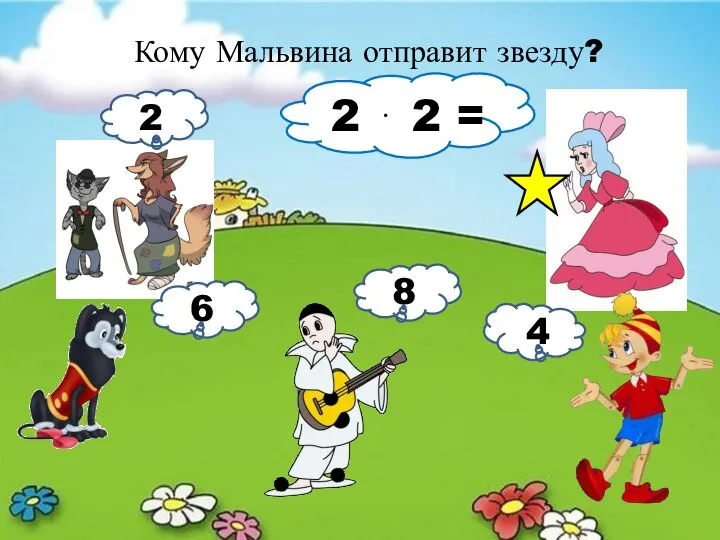 Кому Мальвина отправит звезду? 2 ⋅ 2 = 2 6 8 4