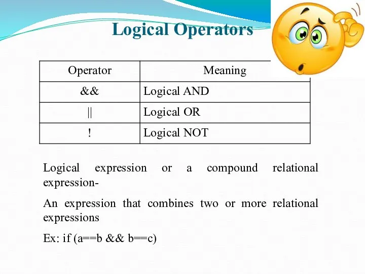 Logical Operators Logical expression or a compound relational expression- An expression that