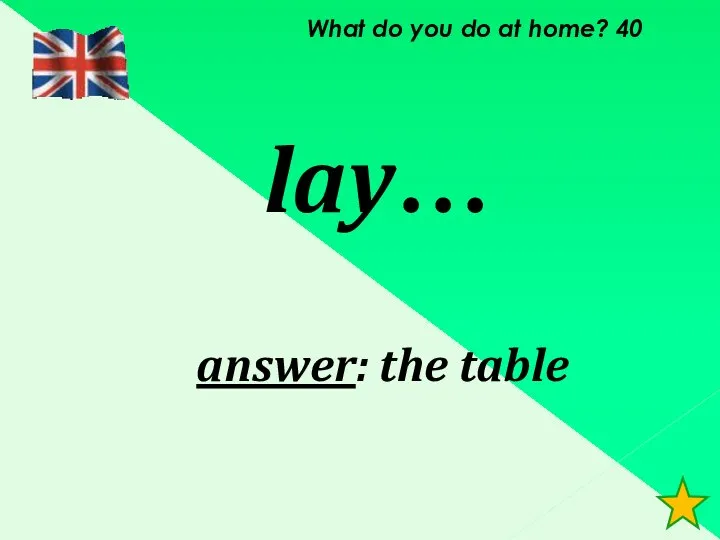 What do you do at home? 40 lay… answer: the table