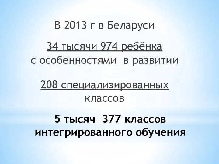 5 тысяч 377 классов интегрированного обучения В 2013 г в Беларуси 34