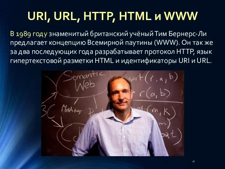 В 1989 году знаменитый британский учёный Тим Бернерс-Ли предлагает концепцию Всемирной паутины
