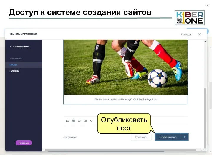 Доступ к системе создания сайтов Опубликовать пост