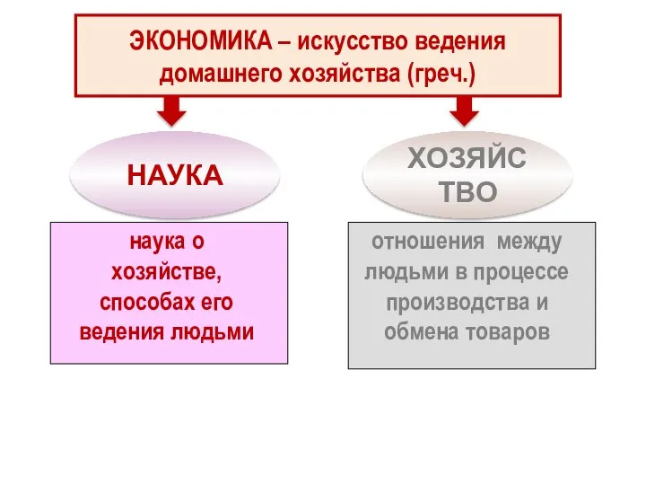 ЭКОНОМИКА – искусство ведения домашнего хозяйства (греч.) НАУКА ХОЗЯЙСТВО наука о хозяйстве,