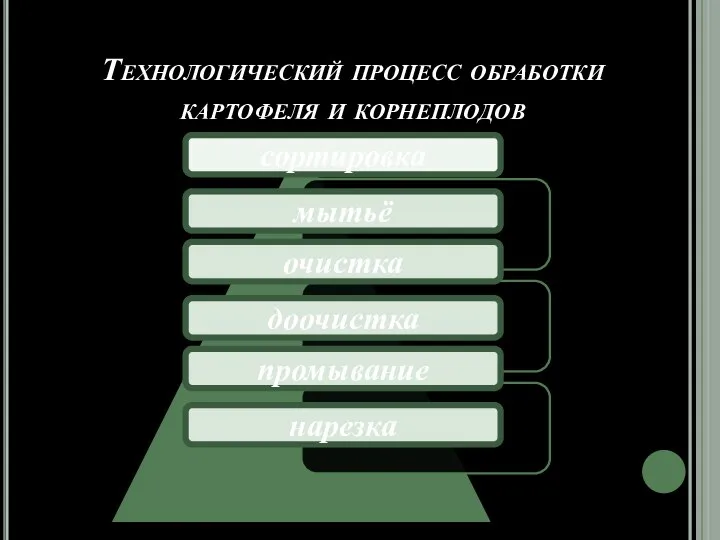 Технологический процесс обработки картофеля и корнеплодов сортировка мытьё очистка доочистка промывание нарезка