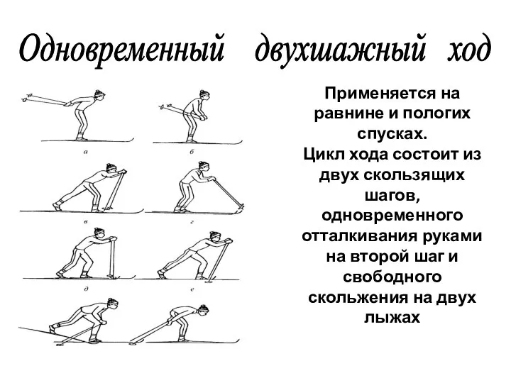 Применяется на равнине и пологих спусках. Цикл хода состоит из двух скользящих