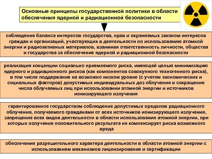 Основные принципы государственной политики в области обеспечения ядерной и радиационной безопасности соблюдение