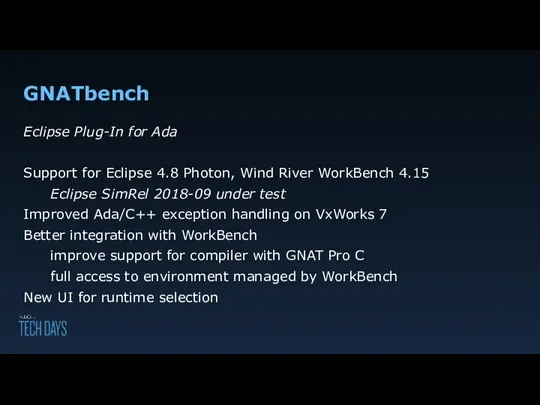 GNATbench Eclipse Plug-In for Ada Support for Eclipse 4.8 Photon, Wind River