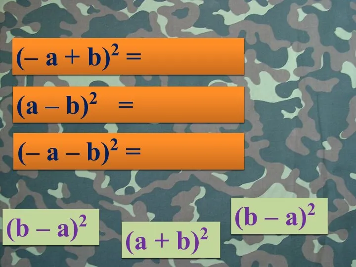 (a + b)2 (– a + b)2 = (b – a)2 (a