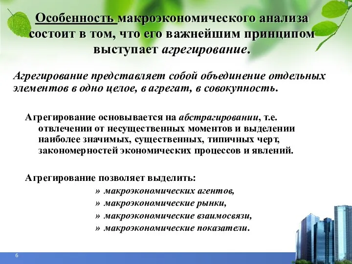 Особенность макроэкономического анализа состоит в том, что его важнейшим принципом выступает агрегирование.