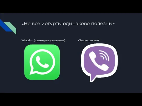 «Не все йогурты одинаково полезны» WhatsApp (только для аудиозвонков) Viber (ни для чего)