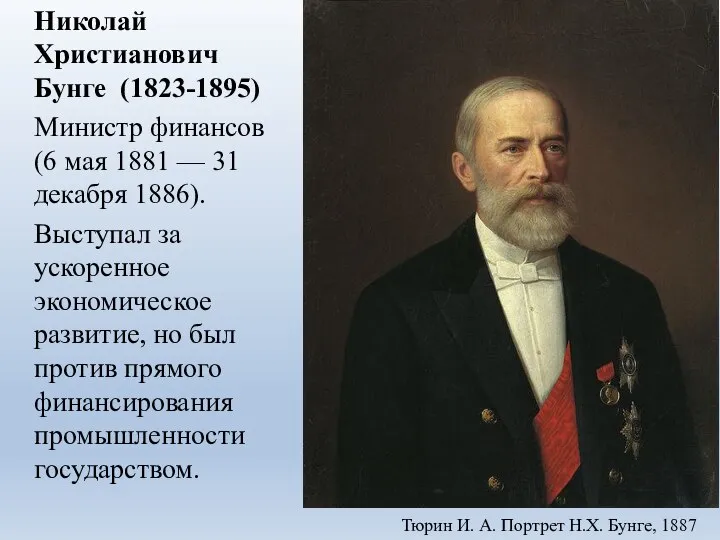 Николай Христианович Бунге (1823-1895) Министр финансов (6 мая 1881 — 31 декабря