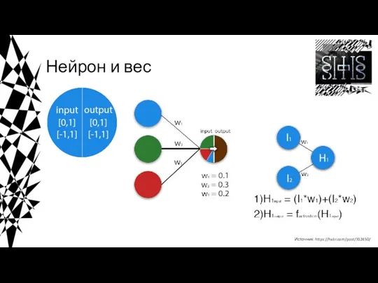 Нейрон и вес Источник: https://habr.com/post/312450/