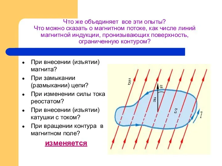 Что же объединяет все эти опыты? Что можно сказать о магнитном потоке,