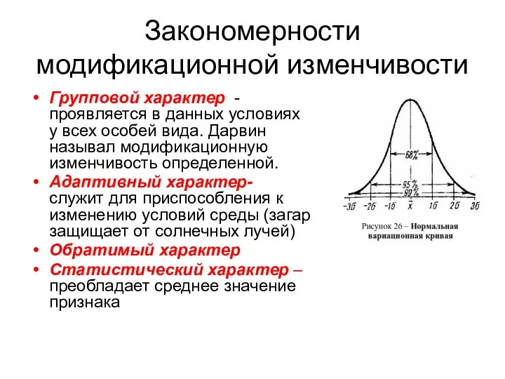 Закономерности модификационной изменчивости Групповой характер - проявляется в данных условиях у всех