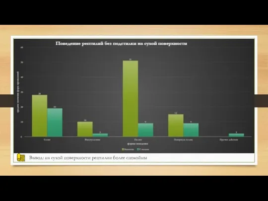 Вывод: на сухой поверхности рептилии более спокойны
