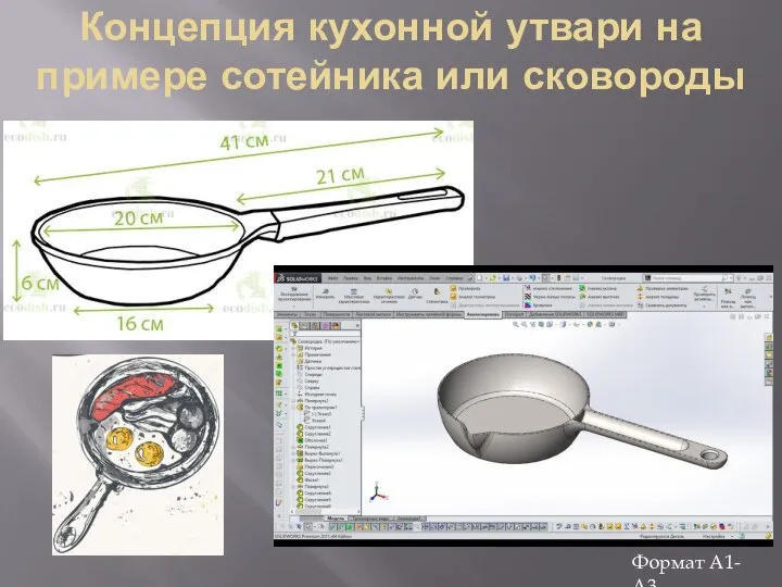 Концепция кухонной утвари на примере сотейника или сковороды Формат А1-А3