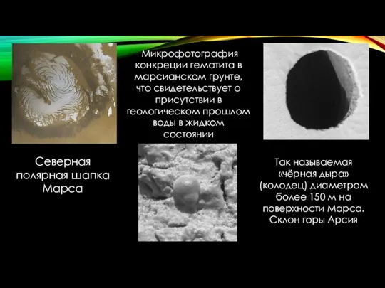 Северная полярная шапка Марса Микрофотография конкреции гематита в марсианском грунте, что свидетельствует