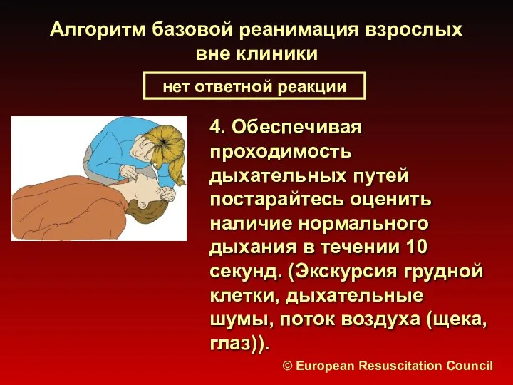 Алгоритм базовой реанимация взрослых вне клиники нет ответной реакции © European Resuscitation