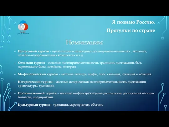 Я познаю Россию. Прогулки по стране Номинации: Природный туризм – презентации о