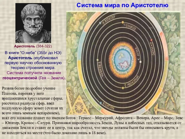Система мира по Аристотелю взял его название планет по именам богов :
