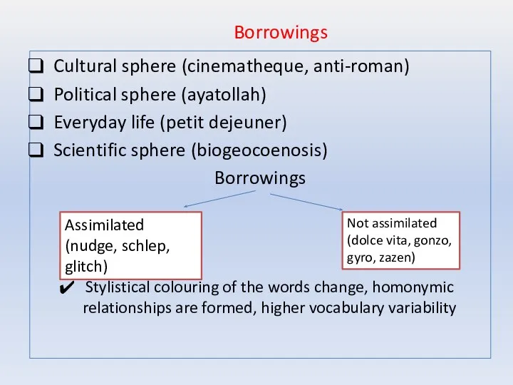 Borrowings Cultural sphere (cinematheque, anti-roman) Political sphere (ayatollah) Everyday life (petit dejeuner)