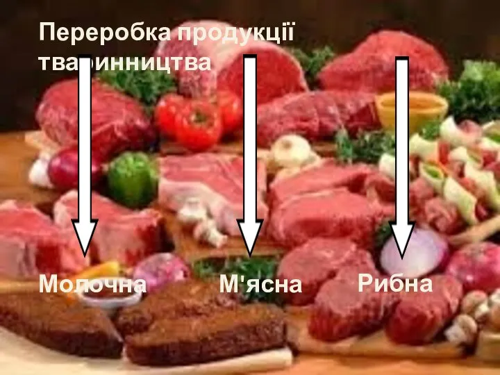 Переробка продукції тваринництва Молочна М'ясна Рибна