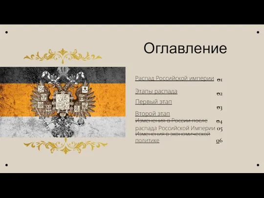 Оглавление Распад Российской империи Этапы распада 01 02 03 04 Первый этап