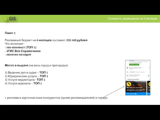Стоимость размещения за 6 месяцев Пакет 1 Рекламный бюджет на 6 месяцев