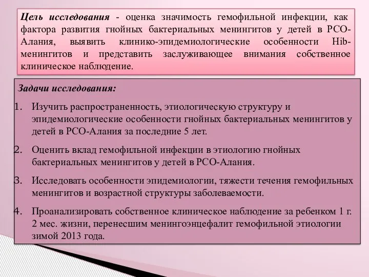 Цель исследования - оценка значимость гемофильной инфекции, как фактора развития гнойных бактериальных