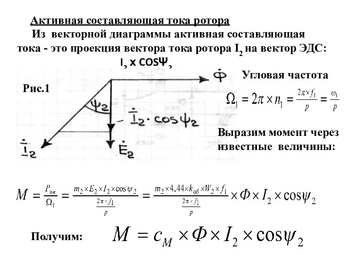 Активная составляющая тока ротора Из векторной диаграммы активная составляющая тока - это