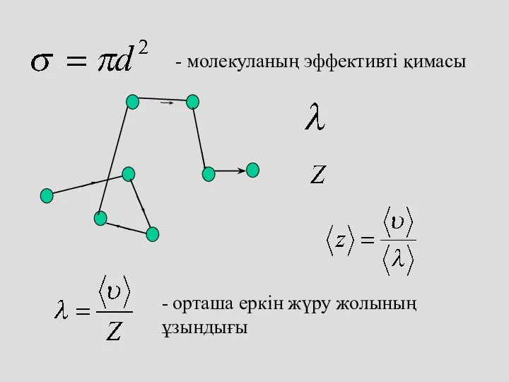 - молекуланың эффективті қимасы - орташа еркін жүру жолының ұзындығы