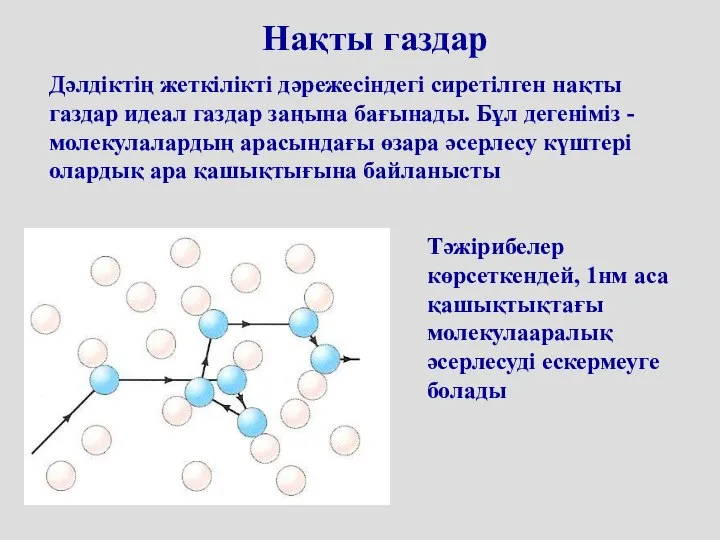 Нақты газдар Дәлдіктің жеткілікті дәрежесіндегі сиретілген нақты газдар идеал газдар заңына бағынады.