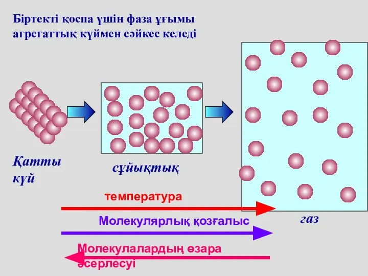 Біртекті қоспа үшін фаза ұғымы агрегаттық күймен сәйкес келеді сұйықтық газ Қатты