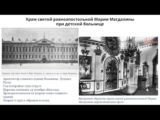 Храм святой равноапостольной Марии Магдалины при детской больнице Архитектор главного здания больницы