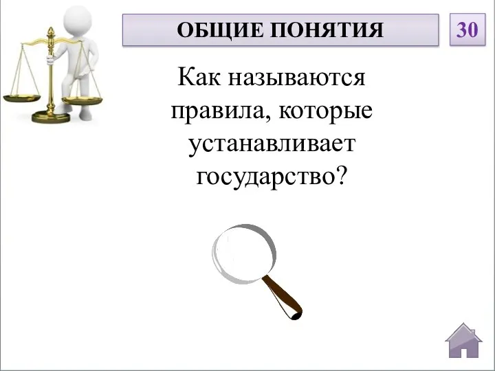 Как называются правила, которые устанавливает государство? ОБЩИЕ ПОНЯТИЯ 30