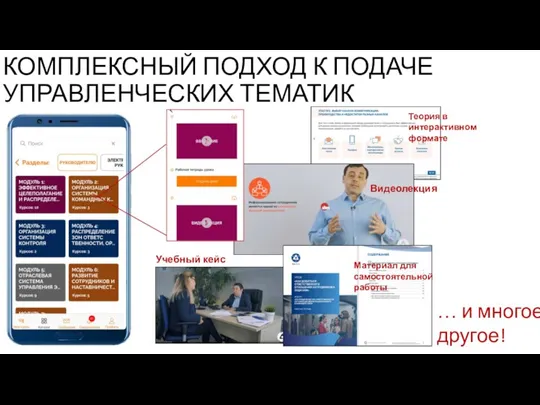 КОМПЛЕКСНЫЙ ПОДХОД К ПОДАЧЕ УПРАВЛЕНЧЕСКИХ ТЕМАТИК Теория в интерактивном формате Видеолекция Учебный