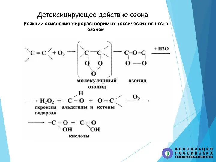 Детоксицирующее действие озона Реакции окисления жирорастворимых токсических веществ озоном