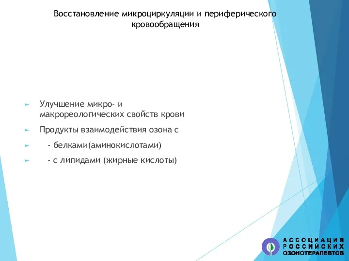 Восстановление микроциркуляции и периферического кровообращения Улучшение микро- и макрореологических свойств крови Продукты