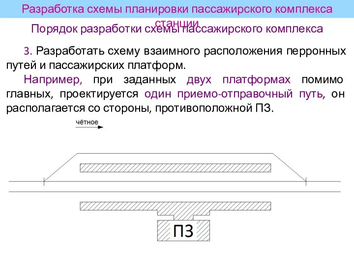 3. Разработать схему взаимного расположения перронных путей и пассажирских платформ. Например, при