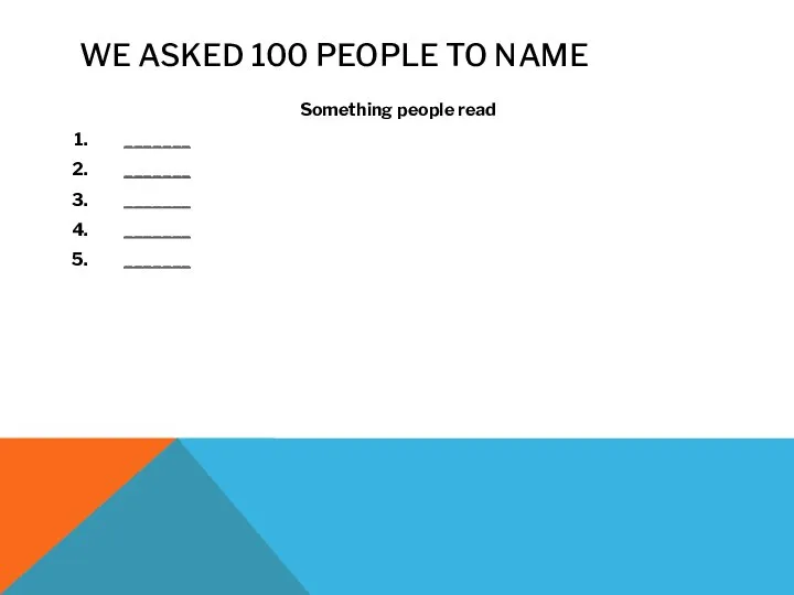 WE ASKED 100 PEOPLE TO NAME Something people read _______ _______ _______ _______ _______