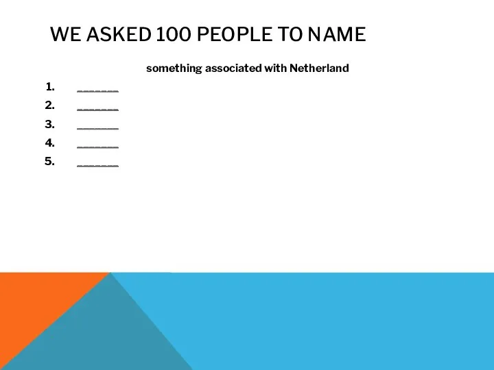 WE ASKED 100 PEOPLE TO NAME something associated with Netherland _______ _______ _______ _______ _______