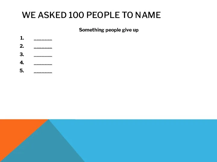 WE ASKED 100 PEOPLE TO NAME Something people give up _______ _______ _______ _______ _______