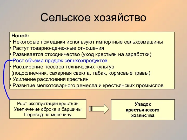 Сельское хозяйство Новое: Некоторые помещики используют импортные сельхозмашины Растут товарно-денежные отношения Развивается