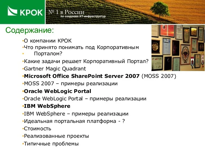 Содержание: О компании КРОК Что принято понимать под Корпоративным Порталом? Какие задачи